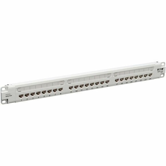 Eaton Tripp Lite Series 24-Port Cat6 Patch Panel - 4PPoE Compliant, 110/Krone, 568A/B, RJ45 Ethernet, 1U Rack-Mount, White, TAA