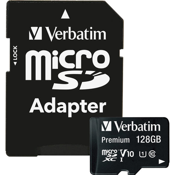 Verbatim Americas Llc 128gb Premium Microsdxc Memory Card With Adapter, Uhs-i Class 10