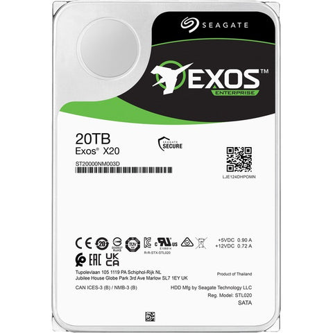 Seagate Exos X20 ST20000NM003D 20 TB Hard Drive - Internal - SAS (12Gb-s SAS) - Conventional Magnetic Recording (CMR) Method