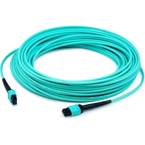 AddOn 15m MPO (Female) to MPO (Female) 12-Strand Aqua OM3 Crossover Fiber OFNR (Riser-Rated) Patch Cable