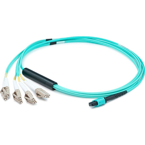 AddOn 15m MPO (Female) to 8xLC (Male) 8-Strand Aqua OM4 Fiber Fanout Cable